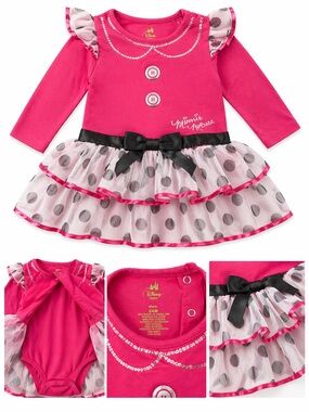 Disney Hot Pink and Black Minnie Mouse Polka Dot Tulle Dress